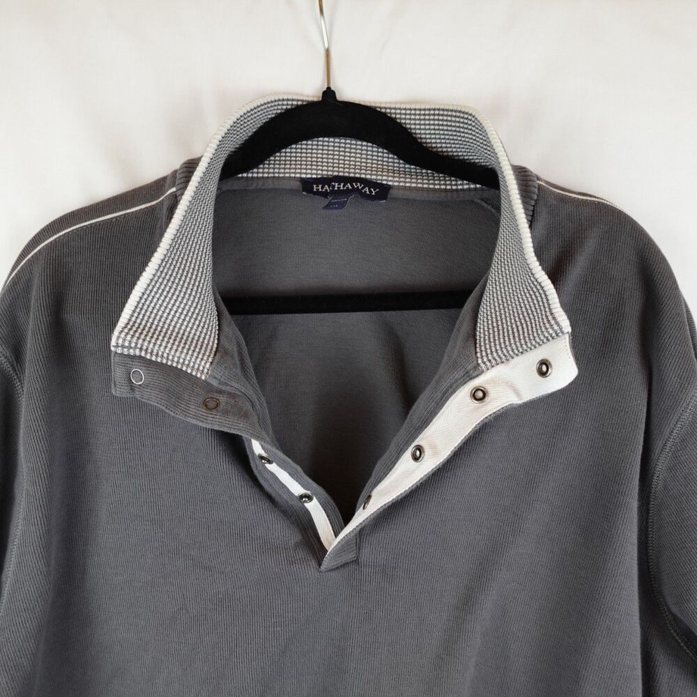 Hathaway Pullover Ribbed Knit Sweater Men's XXL Gray 1/4 Button Up Fall Golf - Picture 8 of 13